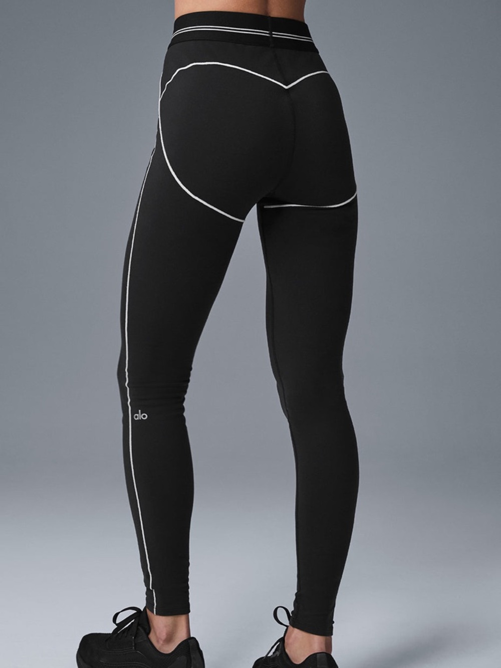 Fashion inspired Black High-Waist Heart-Back Leggings with White trim